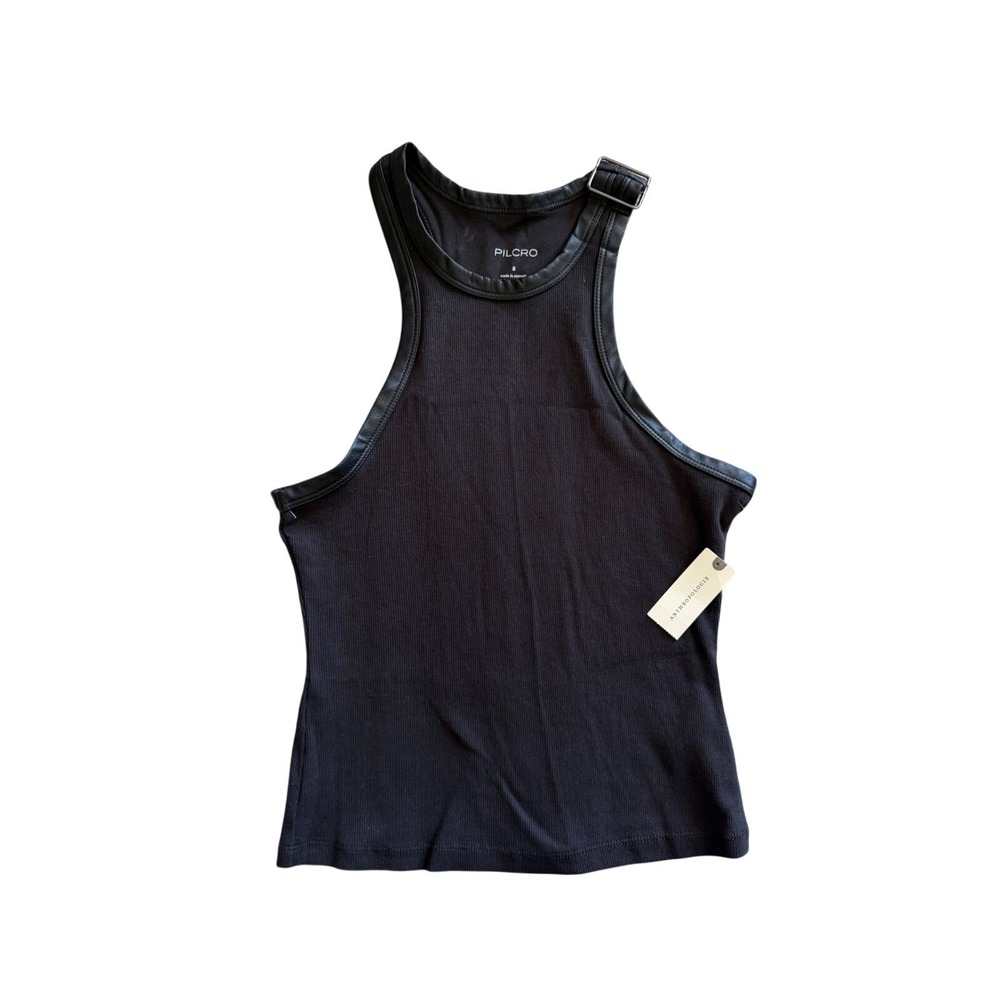 Pilcro Anthropologie Ribbed Tank Top Small Faux Leather Trim NWT